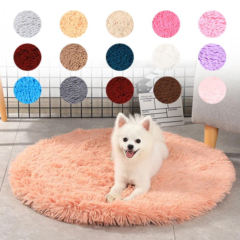 Round Dog Bed Plush Cat Bed Mats Pet Bed for Cats Small Dogs Soft Fleece Pet Sleeping Solid Color Mat Kitten Puppy Pet Supplies