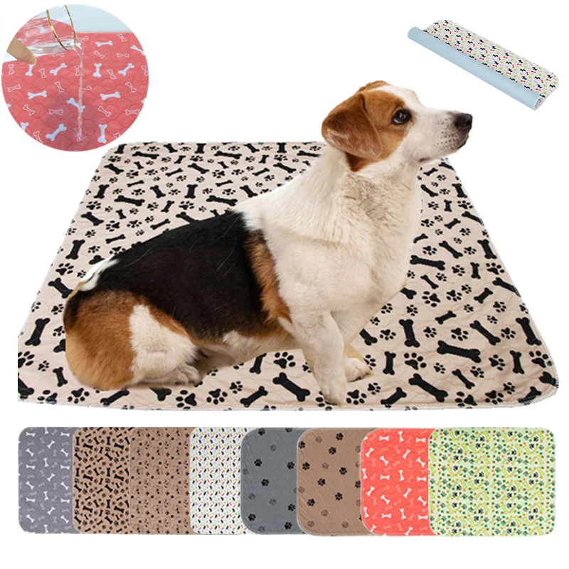 Waterproof Dog Pet Diaper Mat Reusable 3 Layer Absorbent Dog Bed Cat Diaper Pad Bone Paw Print Seat Cover Mat for Sofa Bed Floor